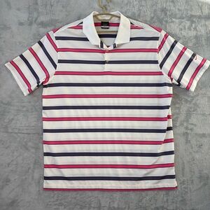 Nike Golf Dri-FIT Polo Shirt Men’s XXL White Gray Pink Stripe Short Sleeve
